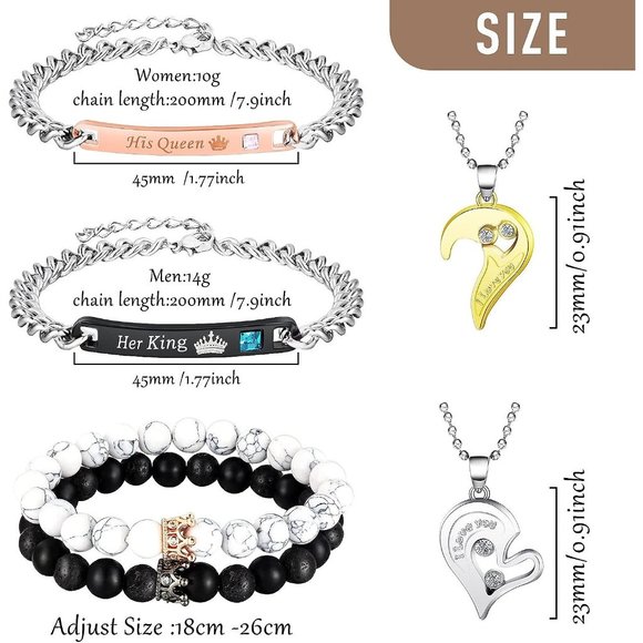 8 Pieces Couples Necklace Bracelet Matching Bracelets Set for Women Men,… - Picture 2 of 3